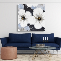 Canvas 48 x 48 - White flowers with leaves outlines