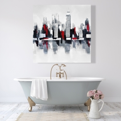 Toile 48 x 48 - Paysage urbain gris et rouge