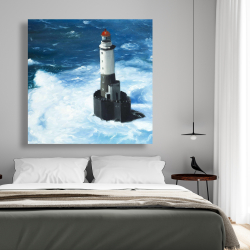Canvas 48 x 48 - Unleashed waves on a lighthouse
