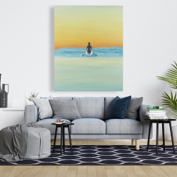 Canvas 48 x 60 - A surfer swimming by dawn