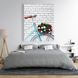 Canvas 48 x 60 - Bicycle with a bouquet of tulips