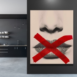 Canvas 48 x 60 - Grayscale lips with a red x