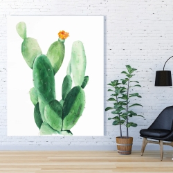 Canvas 48 x 60 - Watercolor paddle cactus with flower