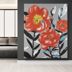 Canvas 48 x 60 - Pink flowers with blue leaves