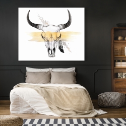 Canvas 48 x 60 - Cow skull with feather