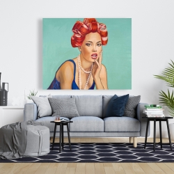 Canvas 48 x 60 - Pin up girl with curlers