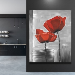 Canvas 48 x 60 - Two red flowers on a grayscale background