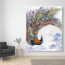 Canvas 48 x 60 - Colorful peacock with flowers