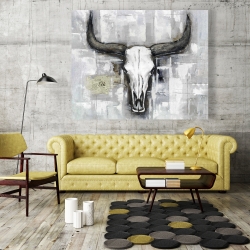 Canvas 48 x 60 - Bull skull on an industrial background