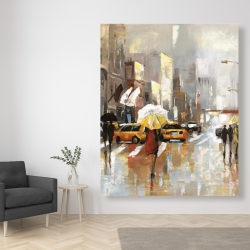 Canvas 48 x 60 - People with umbrellas walking across the street