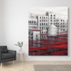 Toile 48 x 60 - Ville grise avec nuages rouges