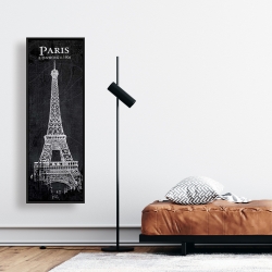 Framed 16 x 48 - Eiffel tower sketch with a map in background