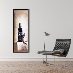 Framed 16 x 48 - Bottle and a glass of red wine