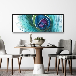 Framed 16 x 48 - Peacock feather closeup
