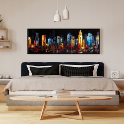 Framed 16 x 48 - Colorful abstract cityscape on a dark background