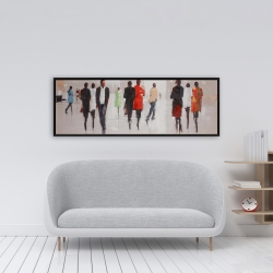 Framed 16 x 48 -  silhouettes in the street
