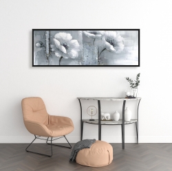 Framed 16 x 48 - Gray & white flowers