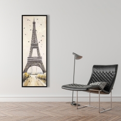 Framed 16 x 48 - Eiffel tower with flying birds