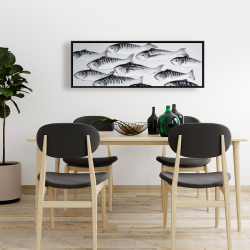 Framed 16 x 48 - Gray school of fish