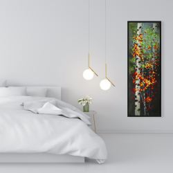Framed 16 x 48 - Colorful dotted leaves birches