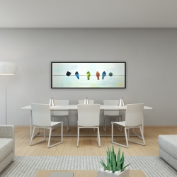 Framed 16 x 48 - Perched abstract birds