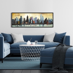 Framed 16 x 48 - Skyline on abstract cityscape