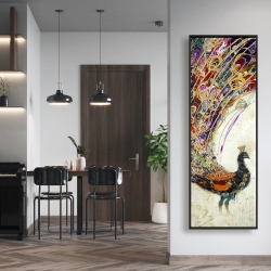 Framed 16 x 48 - Peacock with gold feathers