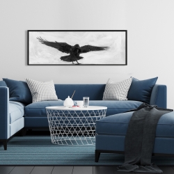 Framed 16 x 48 - Crow in flight