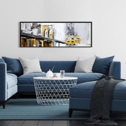 Framed 16 x 48 - Yellow brooklyn bridge with taxis