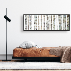 Framed 16 x 48 - Watercolor birch tree forest