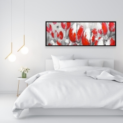 Framed 16 x 48 - Abstract red tulips