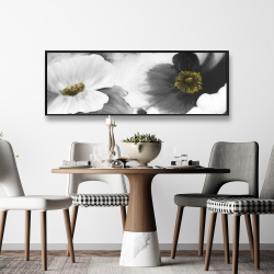 Framed 16 x 48 - Black and white flowers