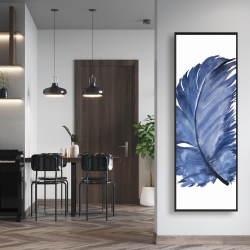Encadré 16 x 48 - Plume bleue à l'aquarelle