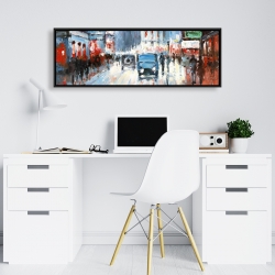 Framed 16 x 48 - Abstract red and blue city
