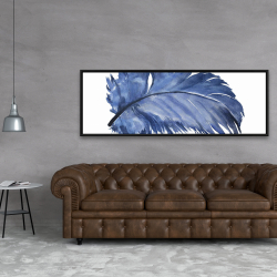 Encadré 20 x 60 - Plume bleue à l'aquarelle