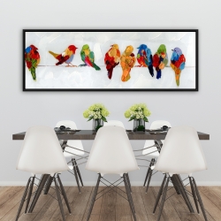 Framed 20 x 60 - A lot of colorful birds on a wire
