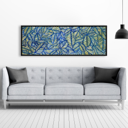 Encadré 20 x 60 - Motif de feuilles bleues