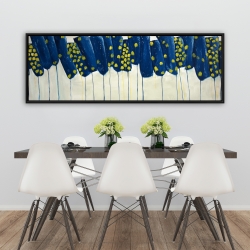 Framed 20 x 60 - Abstract blue and yellow flowers