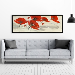 Framed 20 x 60 - Abstract red flowers in the wind