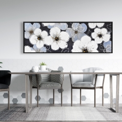 Framed 20 x 60 - White flowers with leaves outlines