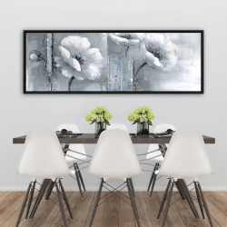Framed 20 x 60 - Gray & white flowers