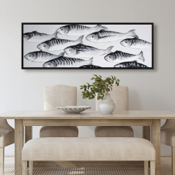 Framed 20 x 60 - Gray school of fish