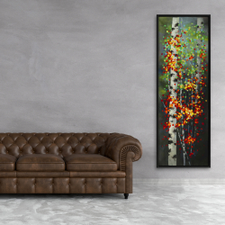 Framed 20 x 60 - Colorful dotted leaves birches