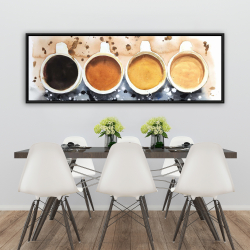 Framed 20 x 60 - Four cups of coffee with paint splash