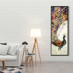 Framed 20 x 60 - Peacock with gold feathers