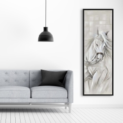 Framed 20 x 60 - White horse with his mane in the wind