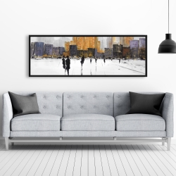 Framed 20 x 60 - Silhouettes walking towards the city