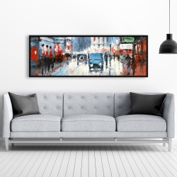 Framed 20 x 60 - Abstract red and blue city