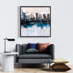 Framed 24 x 24 - Abstract city with reflection on water