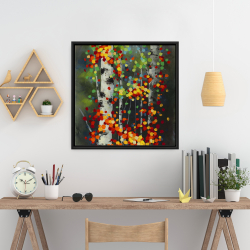 Framed 24 x 24 - Colorful dotted leaves birches